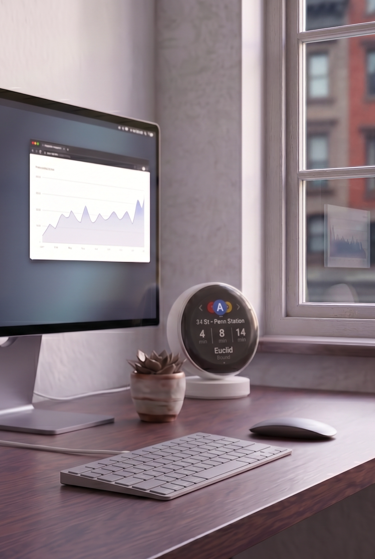 Circ display staged on a desk in a premium interior setting