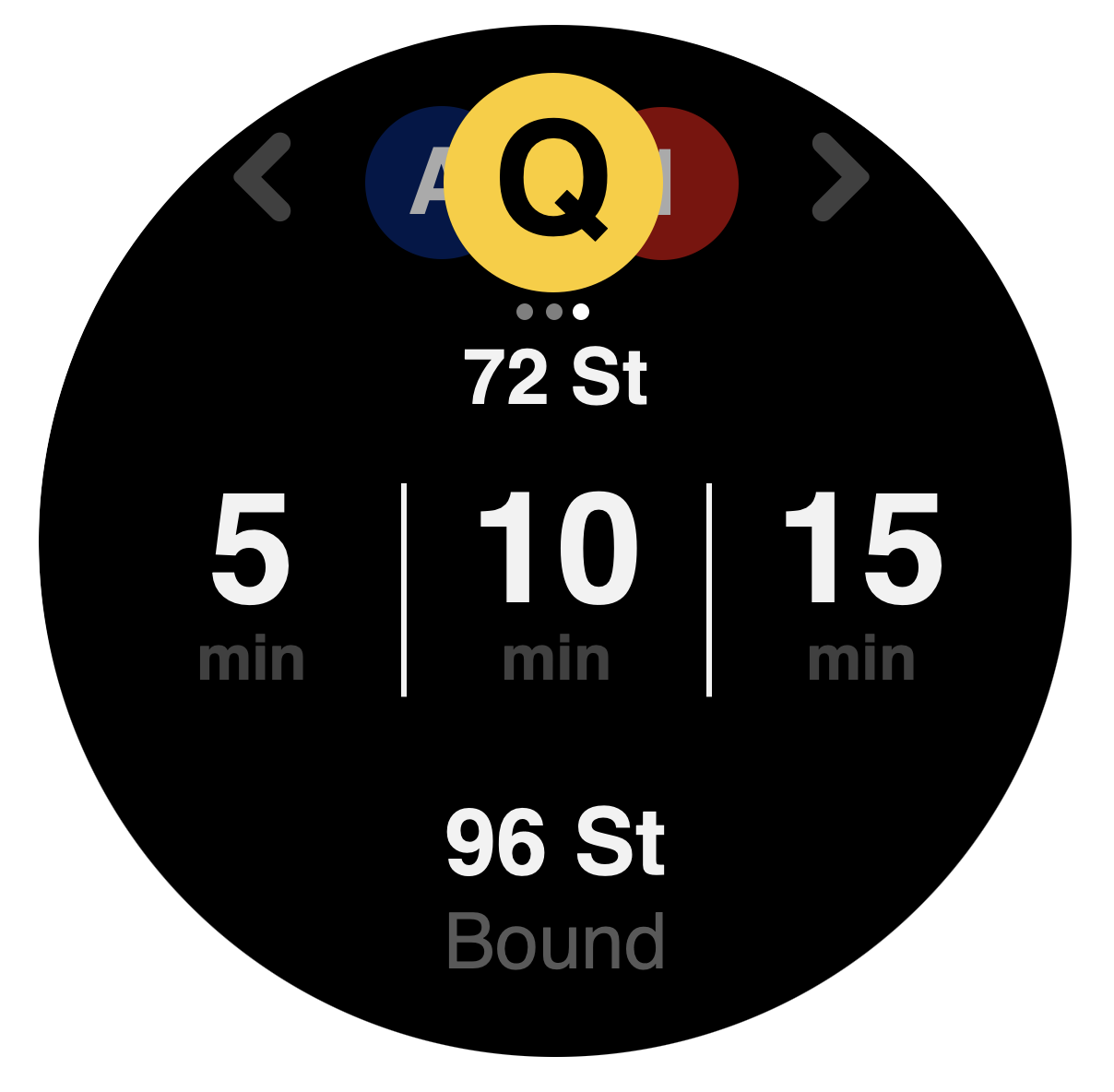 Circ arrival screen showing train arrival times at a glance
