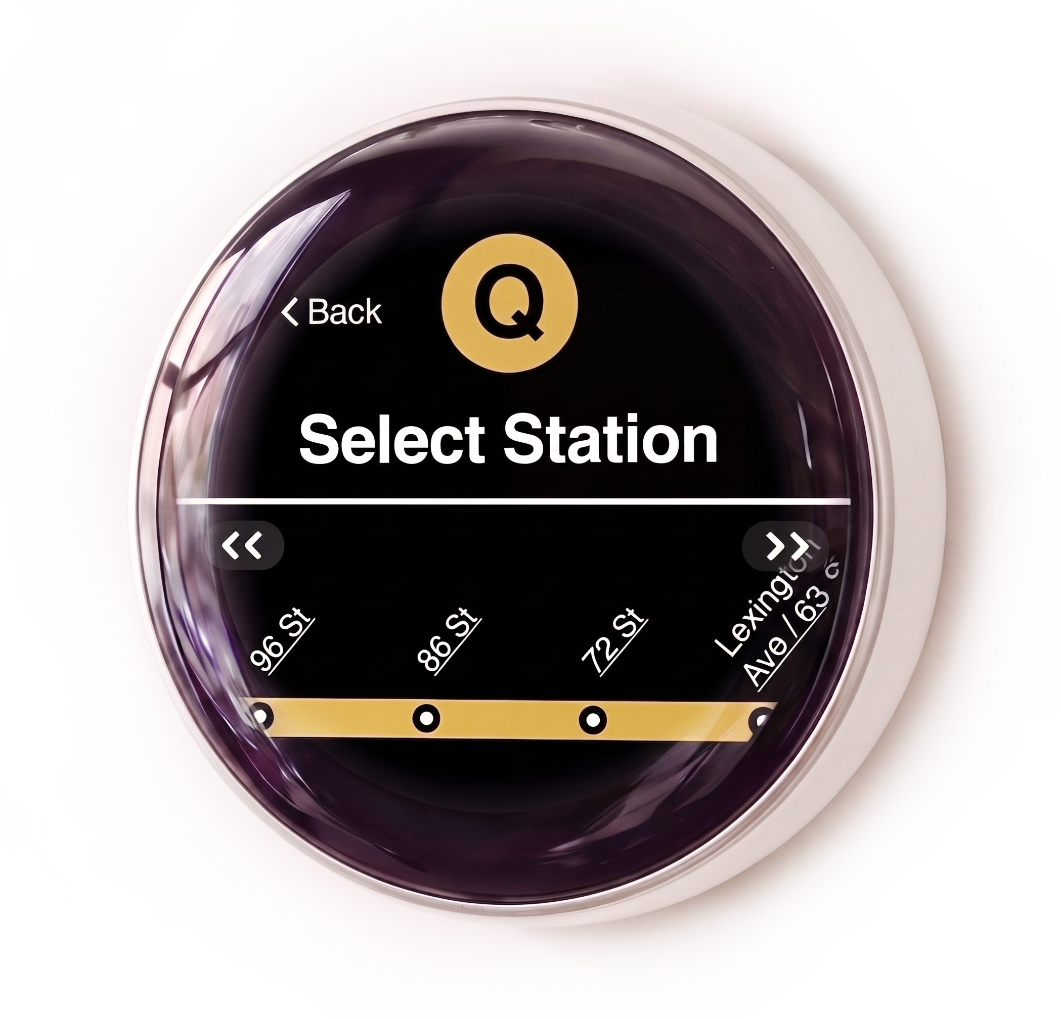 Circ setup screen showing station selection for live transit arrivals